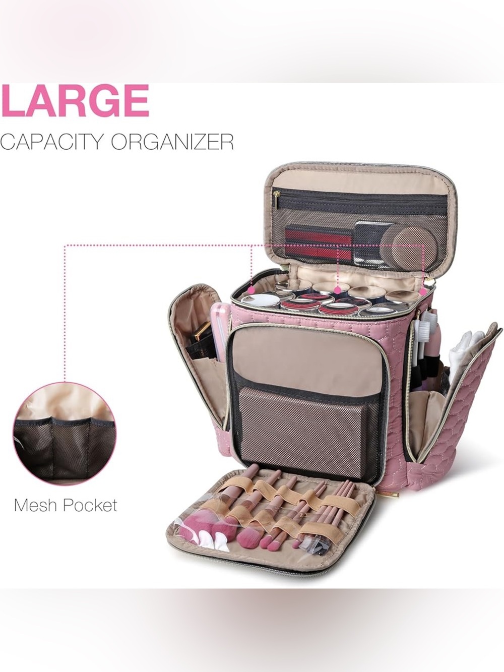 Pink Large Cosmetic Organizer Bag